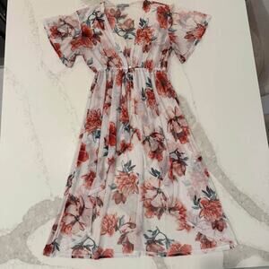 Charlotte Russe Floral Romantic Short Sleeve High Low Cover Up Women's XS Sheer